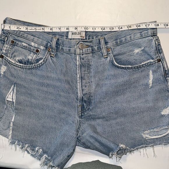 Agolde Women's Distressed Denim Shorts - Blue - Picture 4 of 8